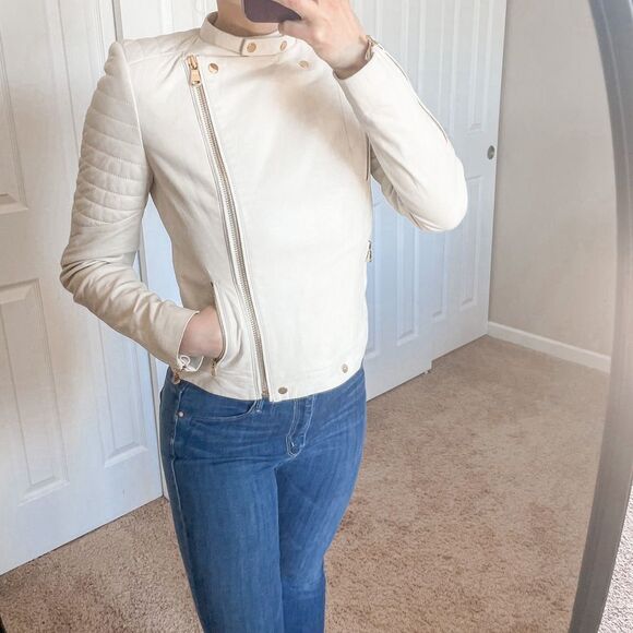 J Brand Crista Lamb Skin Leather Jacket Cream S - Picture 5 of 13